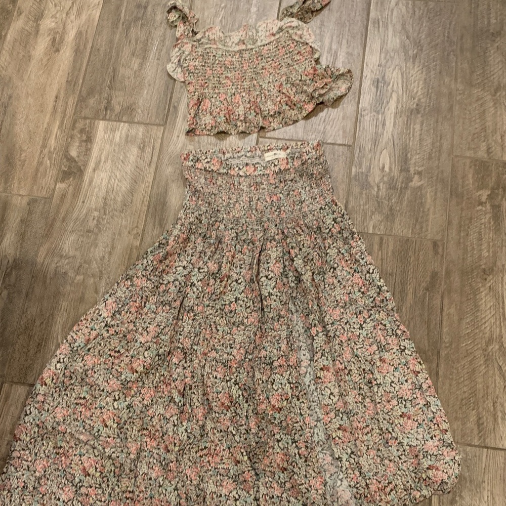 Natural Life Floral Smocked Top and Skirt Set